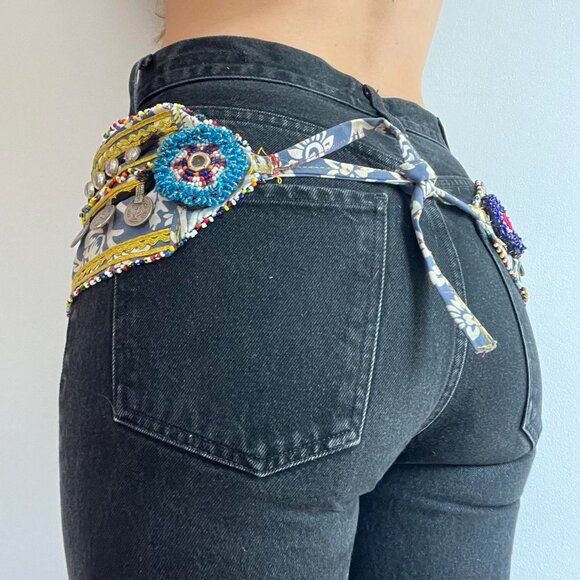 Vintage Dance Textile Belt With Coin and Beaded Fringe main image 5